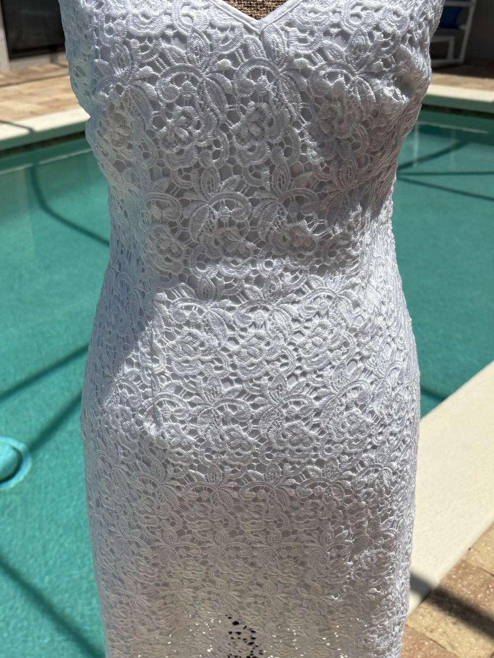 White House Black Market White Strapless Lace Dress